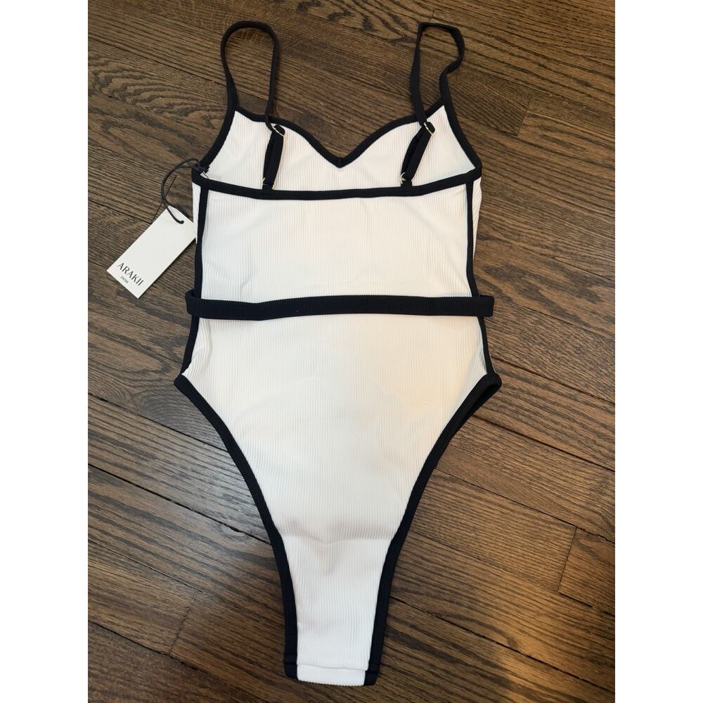 Arakii official Hanna schonberg RETRO SWIMSUIT White Black Belted Sz XS NWT - Picture 15 of 16